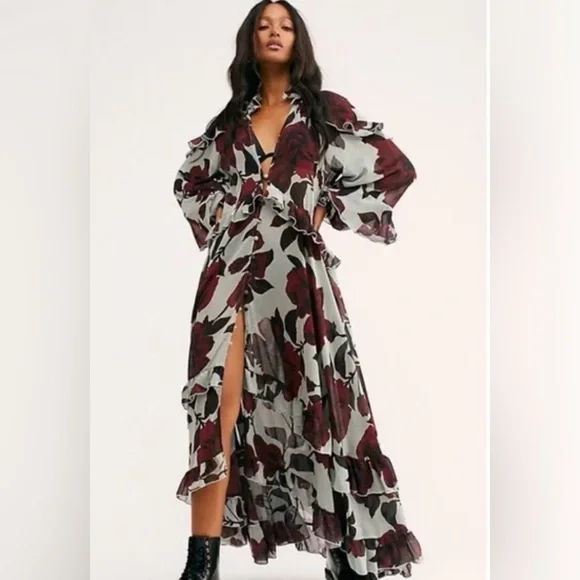Free People Hearts Run Wild Maxi Dress large EUC H - Picture 1 of 10
